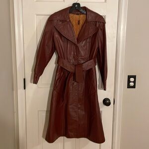 70s Vintage brown leather trench jacket